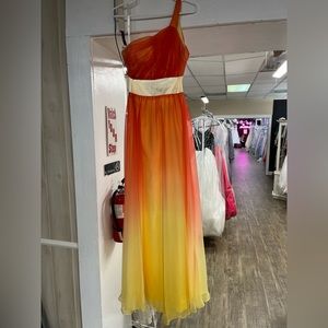 riva designs one shoulder ombre prom dress